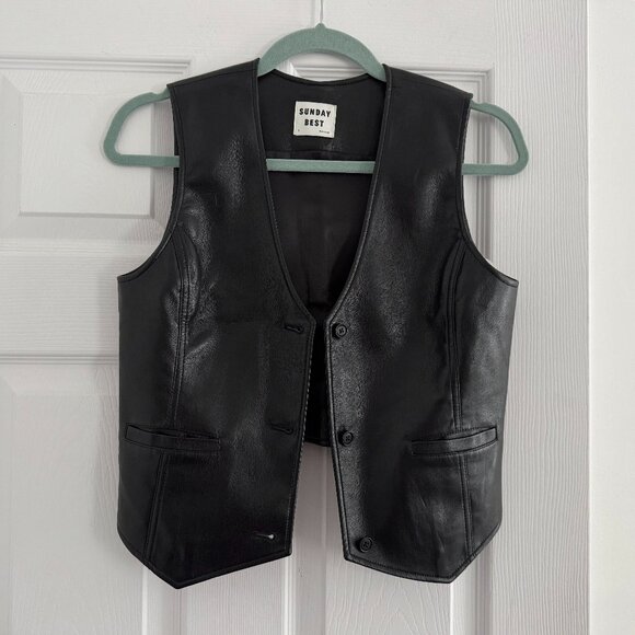 Sunday Best (Aritzia) "Zoey" Black (Faux) Leather Vest, size 2 - Picture 1 of 5